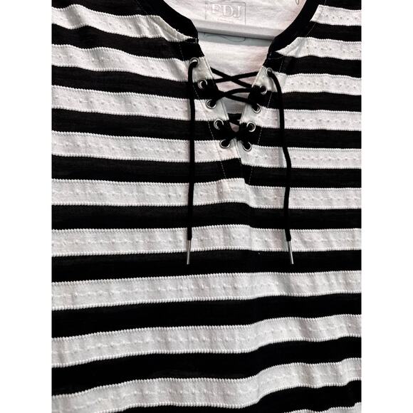 FDJ Women's 3/4 Sleeve Striped Blouse Tie Up  Black White Size Large - Picture 2 of 9